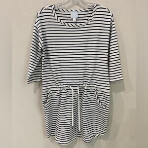 Sunday‎ dress three-quarter sleeves, white navy blue stripes size medium